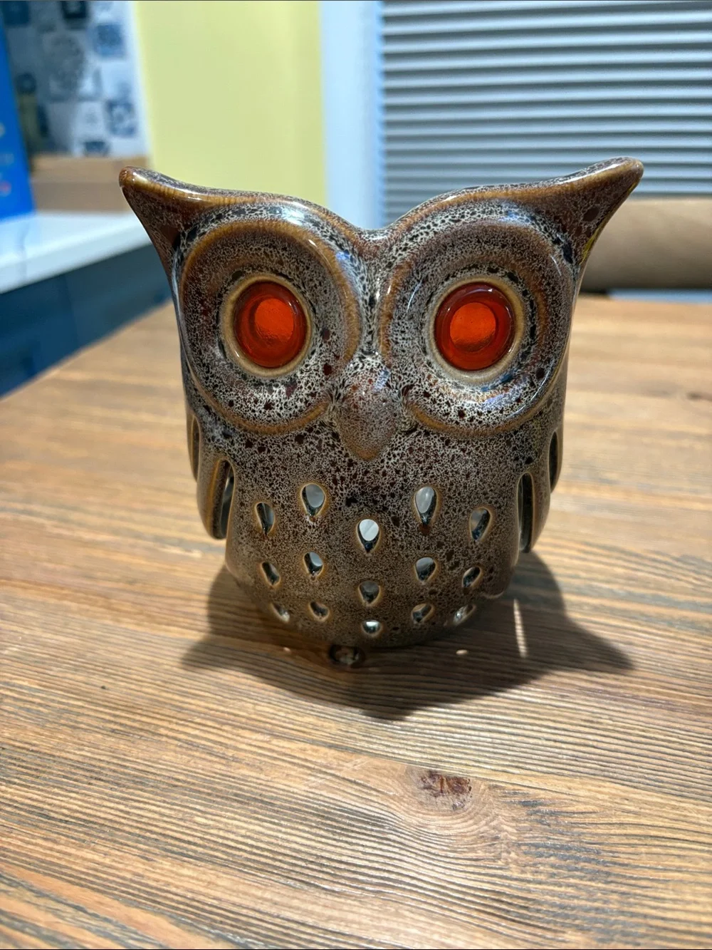 Vintage PartyLite Brown Speckled Ceramic Owl Votive Holder
